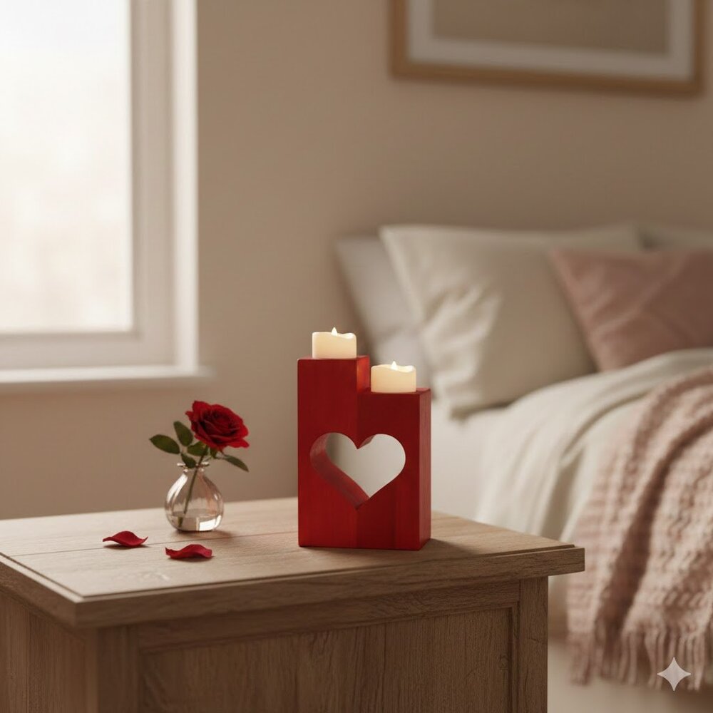 Handcrafted Wooden Heart Candleholder – Romantic Artisan Decor & Flickering LED